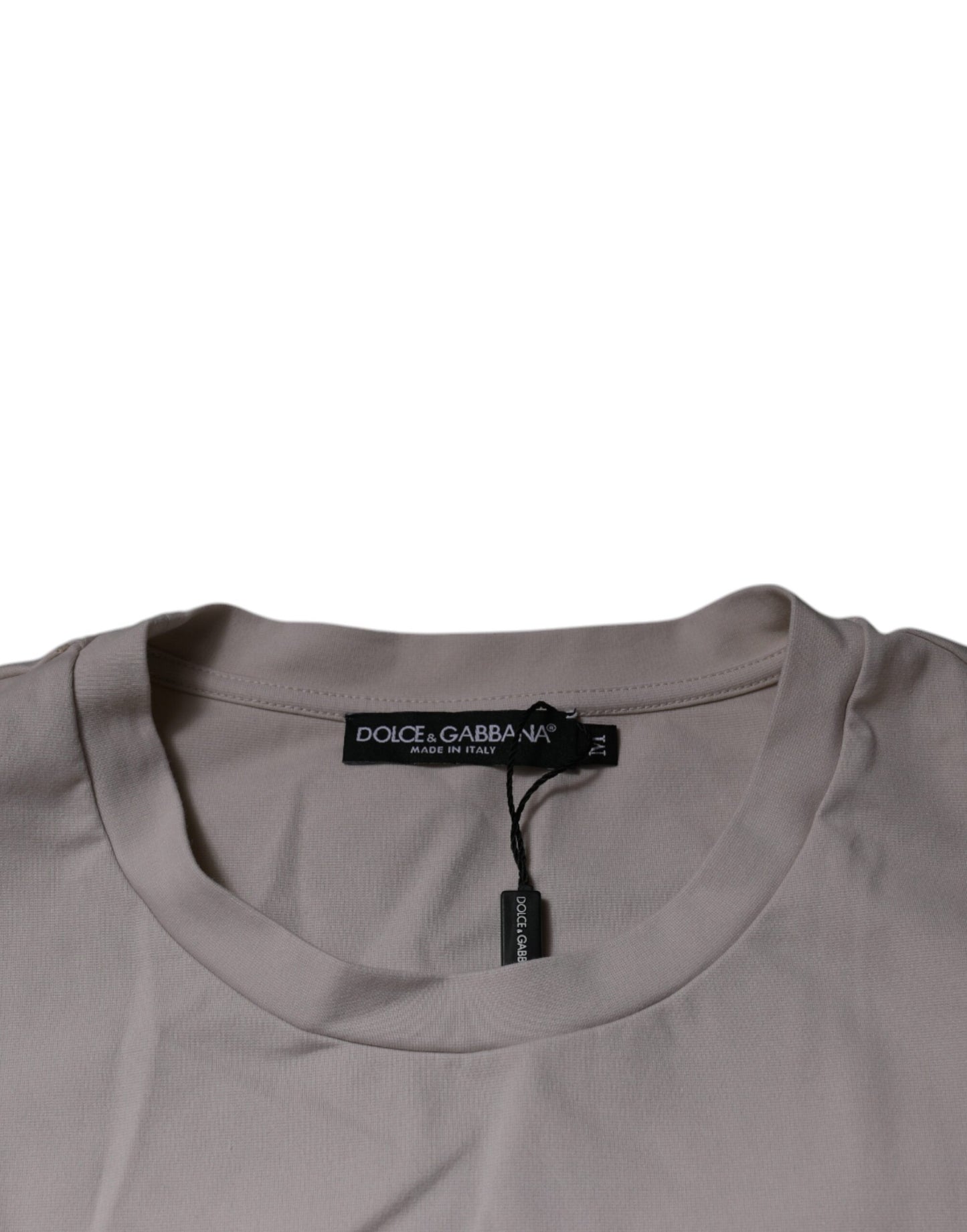 T-shirt beige à manches courtes et col ras du cou avec logo DG