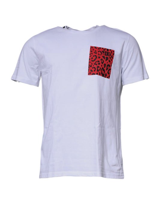 T-shirt ras du cou en coton à imprimé léopard blanc et rouge