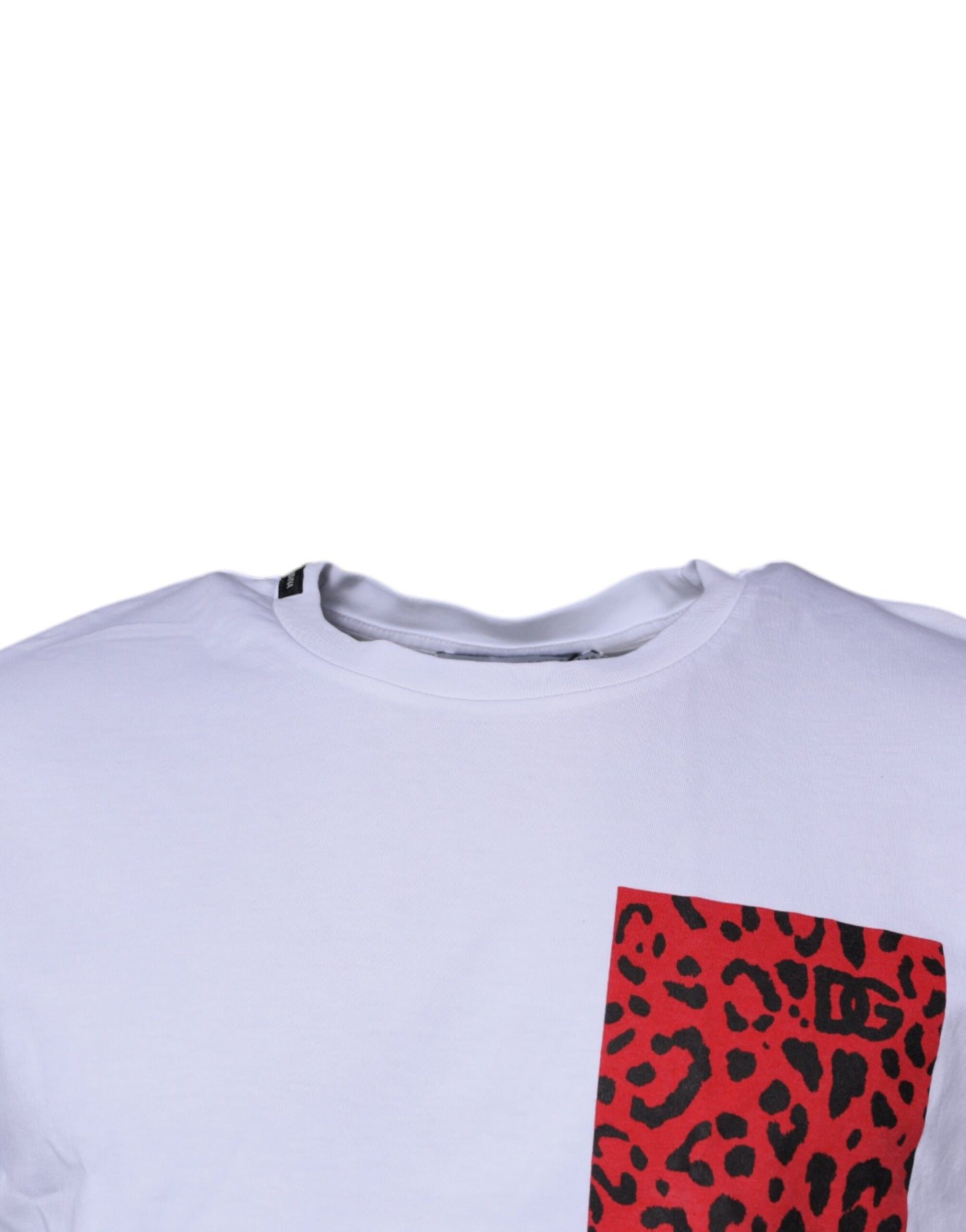 T-shirt ras du cou en coton à imprimé léopard blanc et rouge