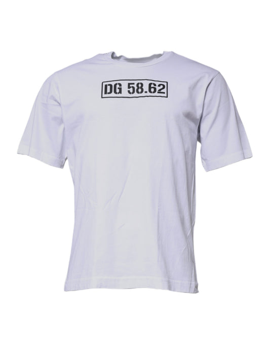 T-shirt ras du cou en coton blanc avec logo DG
