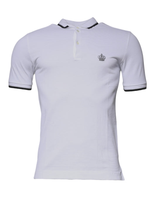 Polo à col couronne en coton blanc
