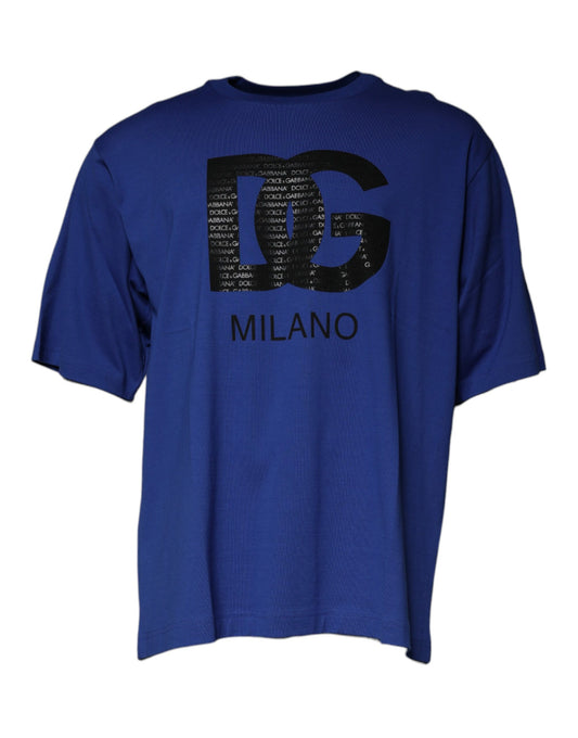 T-shirt ras du cou en coton bleu avec logo imprimé pour homme