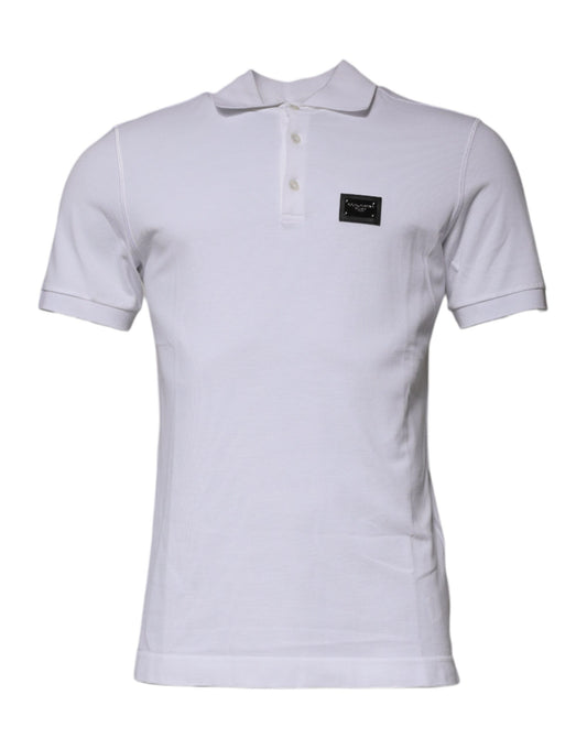 Polo à col en coton blanc avec logo et plaque