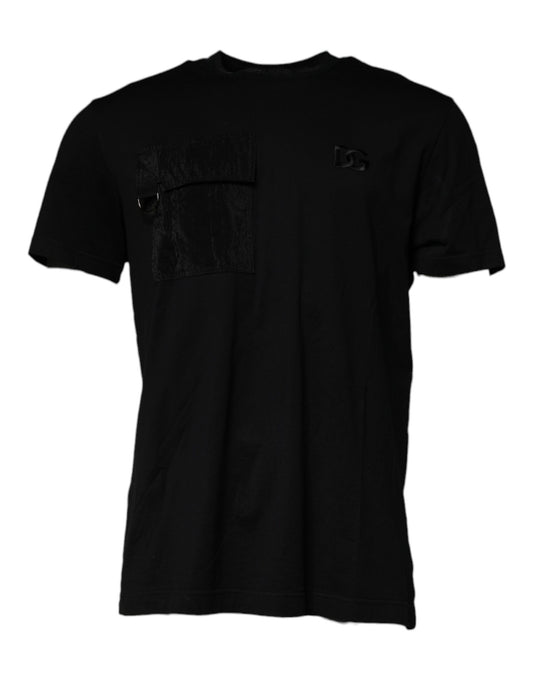 T-shirt noir à col rond et manches courtes