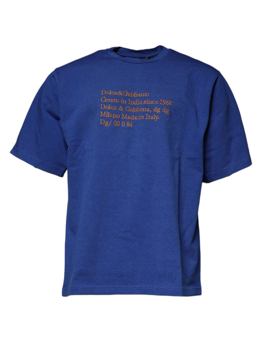 T-shirt col rond en coton à imprimé graphique bleu