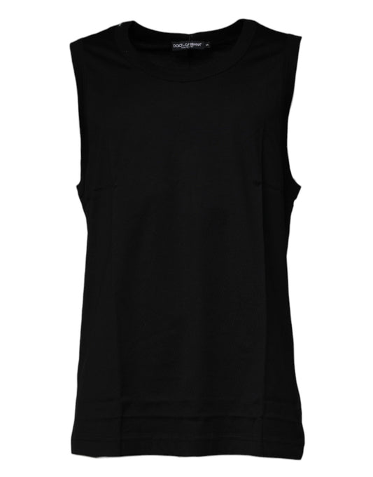 T-shirt sans manches à col rond en coton noir