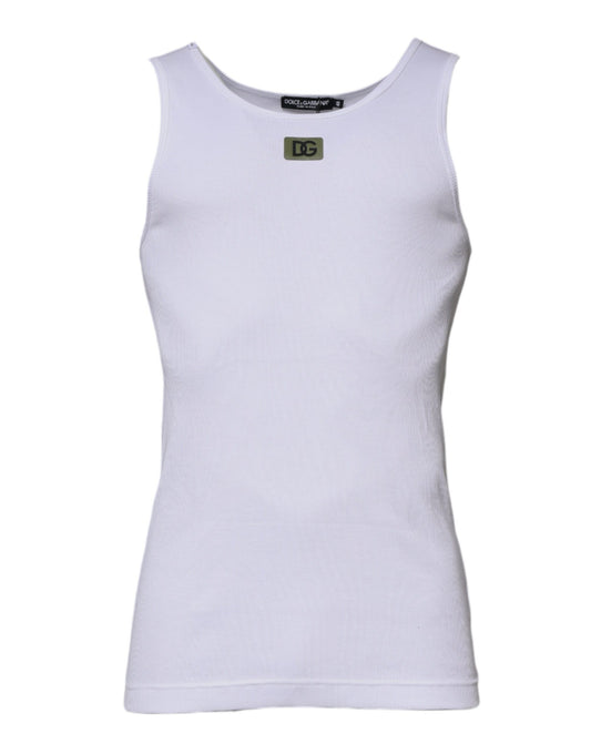 T-shirt sans manches à col rond en coton blanc