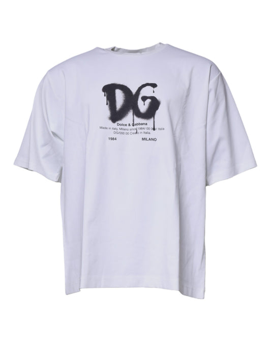 T-shirt ras du cou en coton blanc avec logo DG