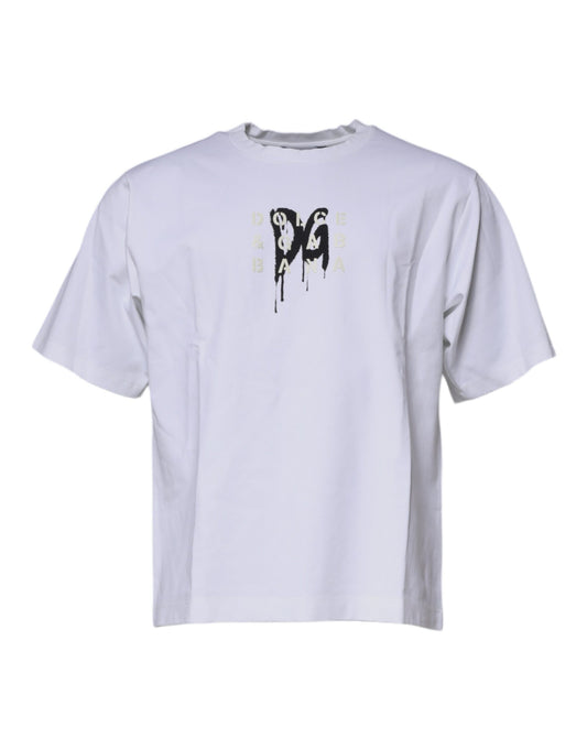 T-shirt ras du cou en coton blanc avec logo DG