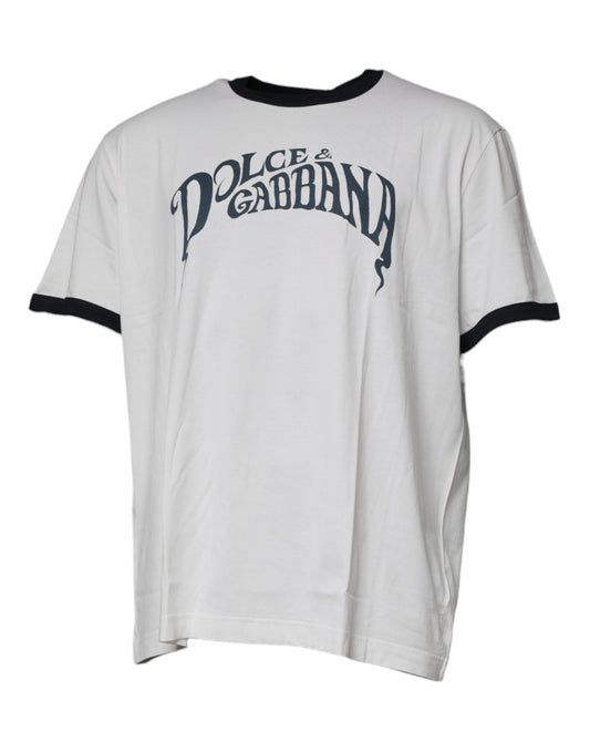 T-shirt col rond en coton blanc à imprimé graphique
