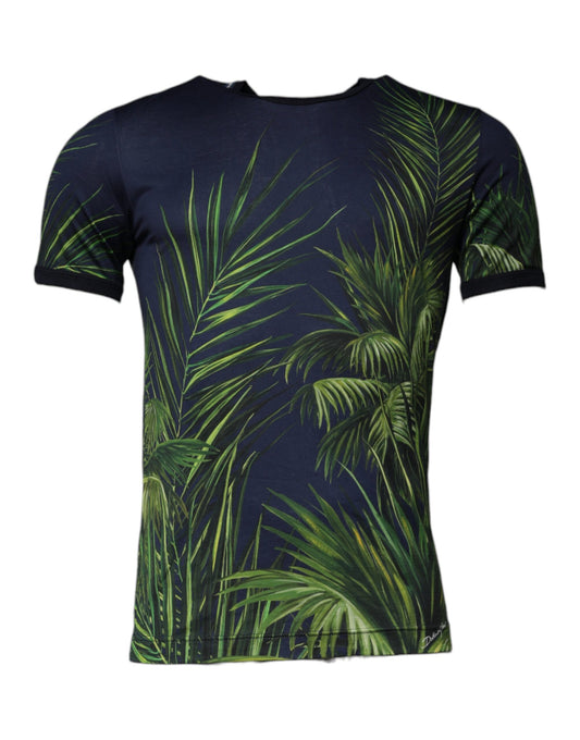 T-shirt ras du cou à manches courtes et imprimé arbre bleu