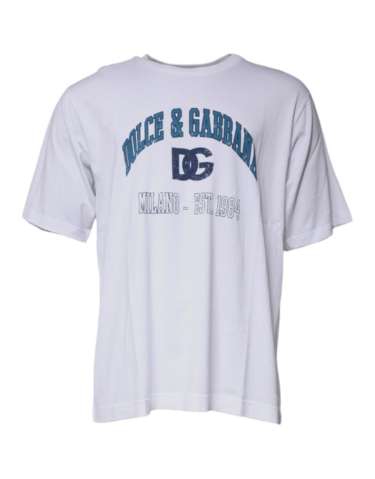 T-shirt blanc à col rond en coton DG Milano