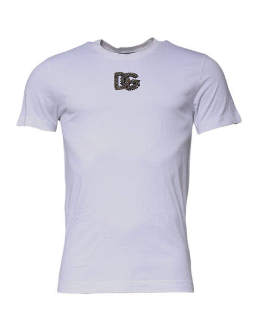 T-shirt ras du cou en coton blanc avec logo DG