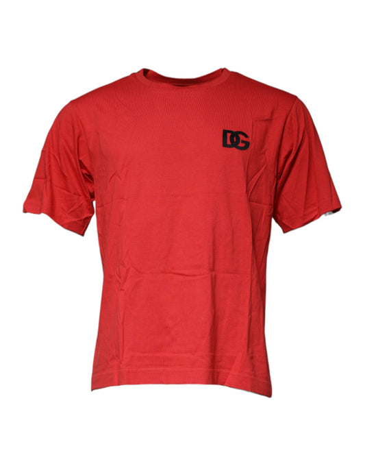 T-shirt ras du cou en coton rouge avec logo DG
