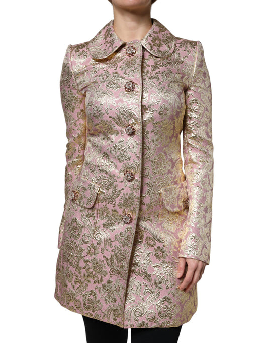 Chaqueta con botones joya en jacquard rosa dorado metalizado