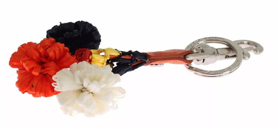 Llavero con cadena y buscador de cierre de cuero de rafia marrón plateado