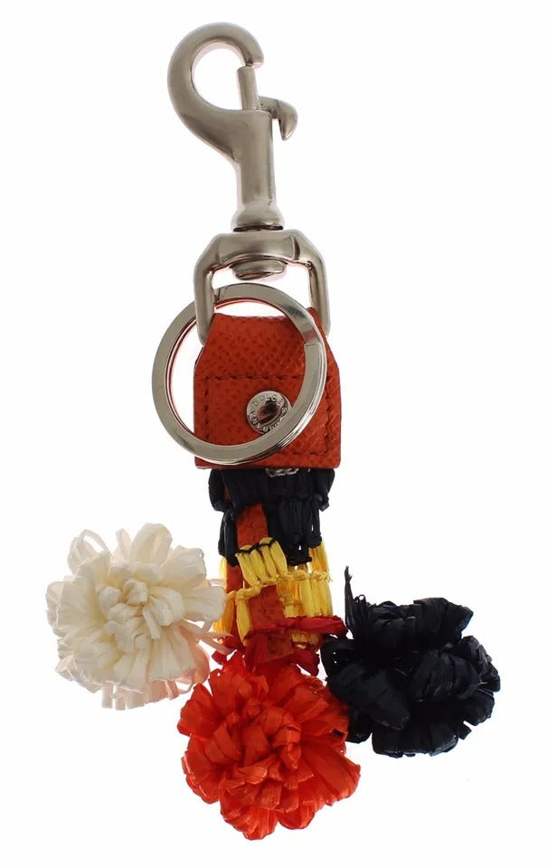 Llavero con cadena y buscador de cierre de cuero de rafia marrón plateado