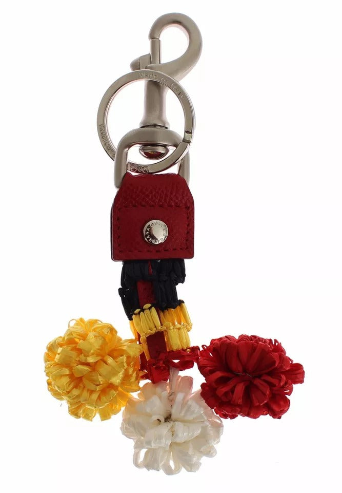 Llavero con cadena y buscador de cierre de cuero de rafia marrón plateado