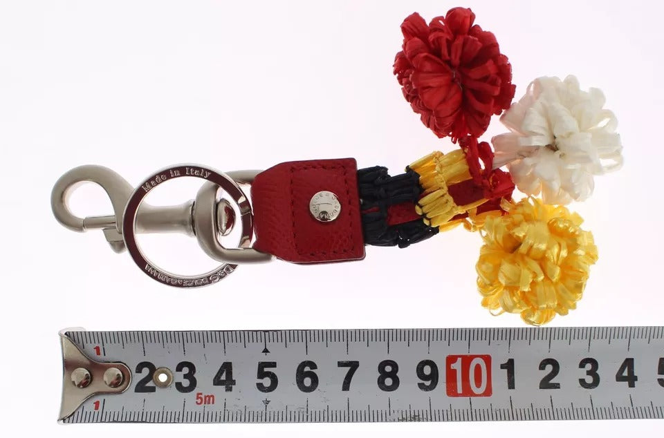 Llavero con cadena y buscador de cierre de cuero de rafia marrón plateado