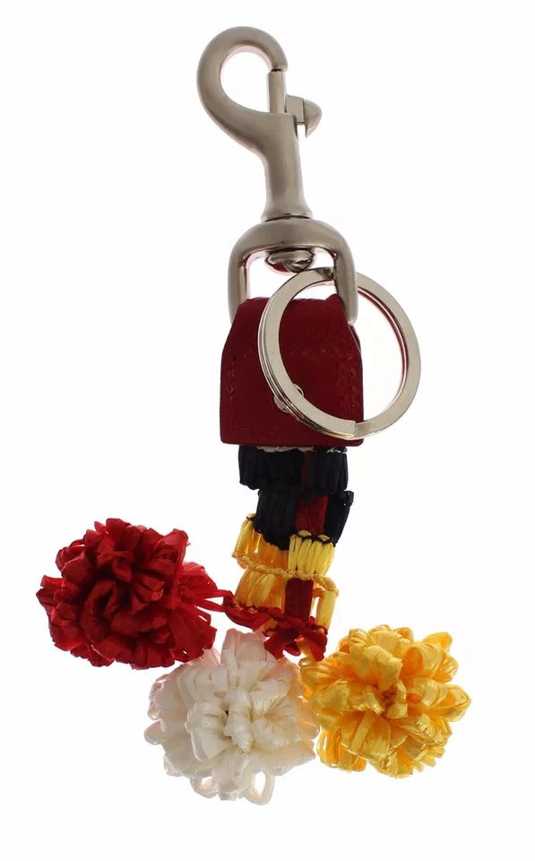 Llavero con cadena y buscador de cierre de cuero de rafia marrón plateado