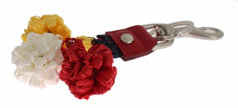 Llavero con cadena y buscador de cierre de cuero de rafia marrón plateado