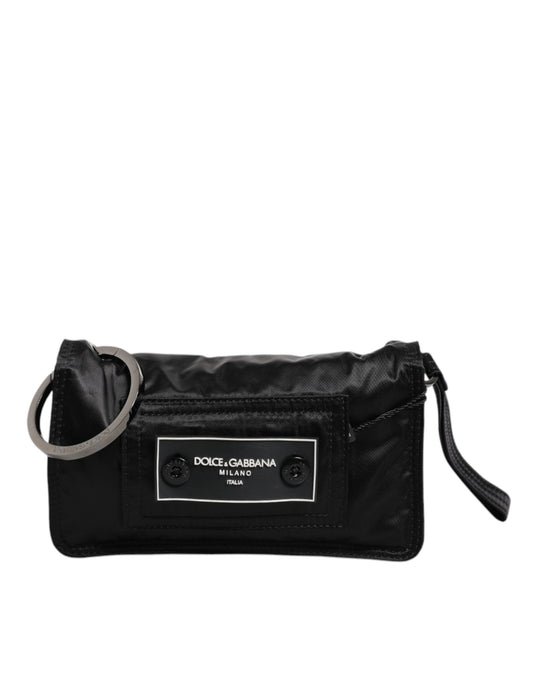 Sac bandoulière à deux volets avec logo en tissu noir