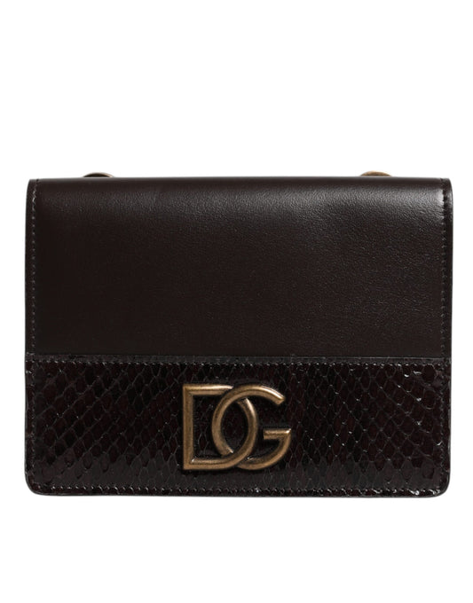 Cartera con correa para el hombro y tarjetero de cuero marrón con logotipo DG