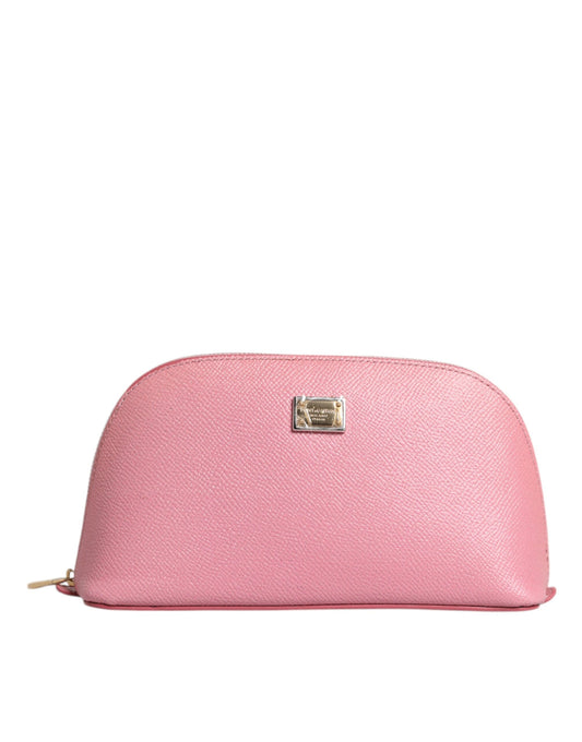 Cartera de mano con cremallera y logotipo DG en piel rosa