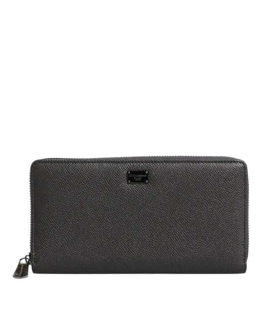 Cartera continental de cuero gris oscuro con cremallera y logotipo DG