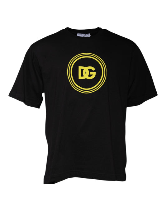 T-shirt col rond en coton noir avec logo imprimé