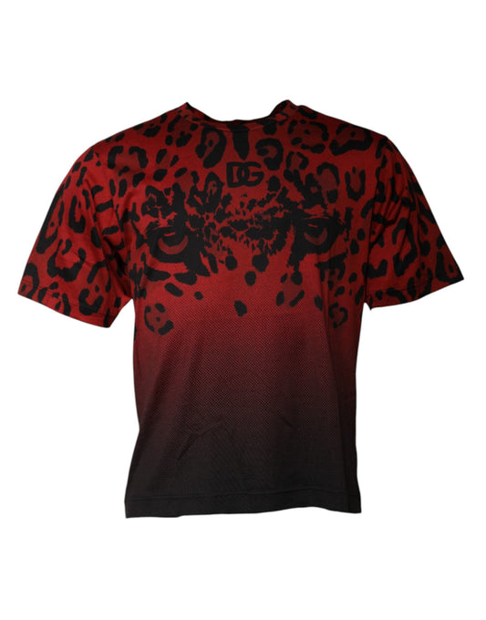 T-shirt à manches courtes en coton léopard rouge