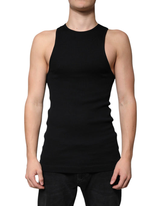 T-shirt sans manches à col rond en coton noir