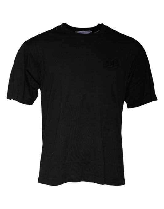 T-shirt noir à manches courtes et col ras du cou en coton