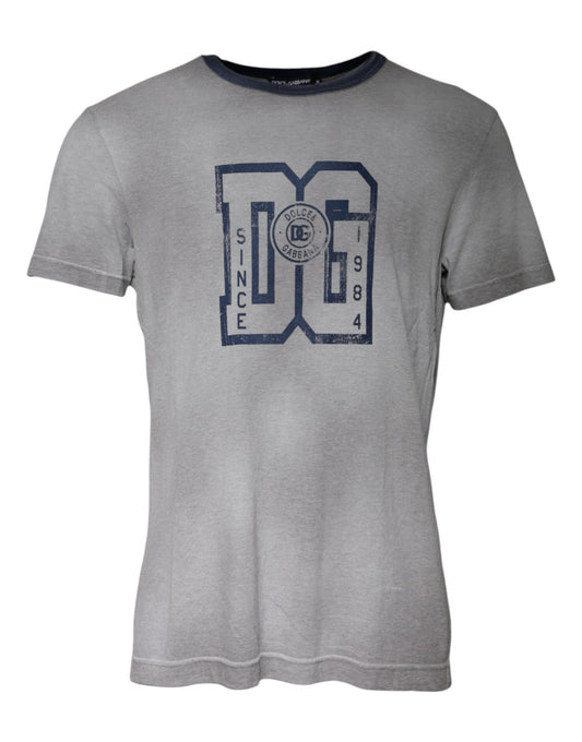 T-shirt ras du cou en coton gris avec logo imprimé