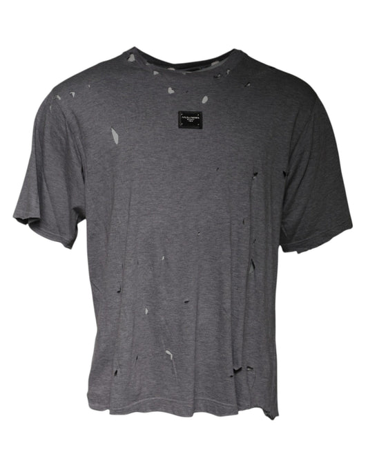 T-shirt ras du cou à manches courtes et logo gris