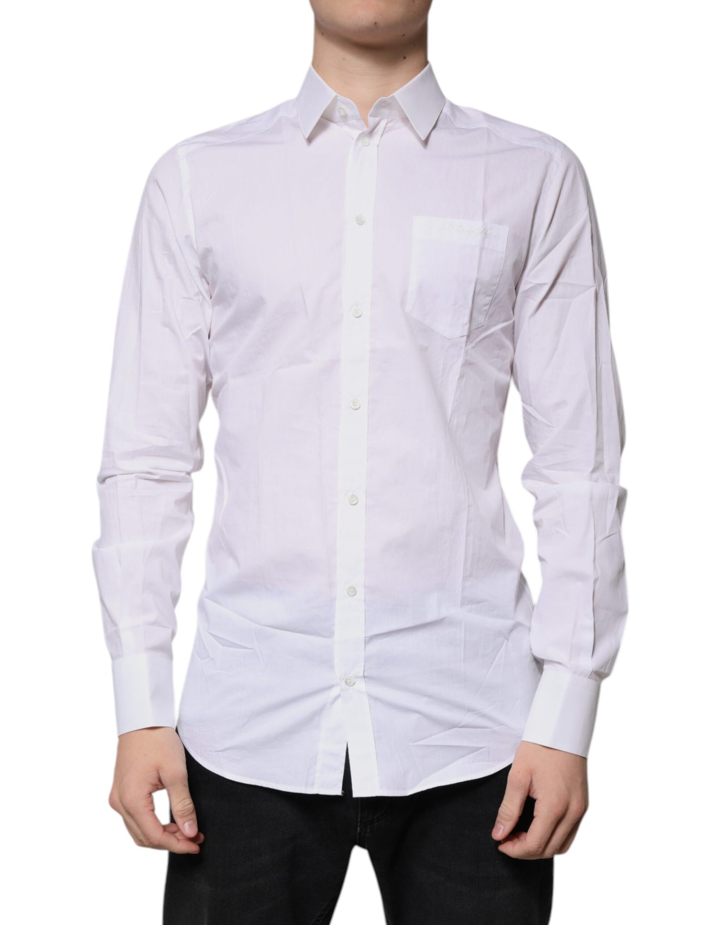 Chemise blanche à manches longues en coton doré