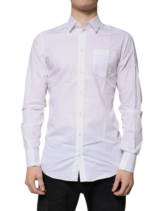 Chemise blanche à manches longues en coton doré
