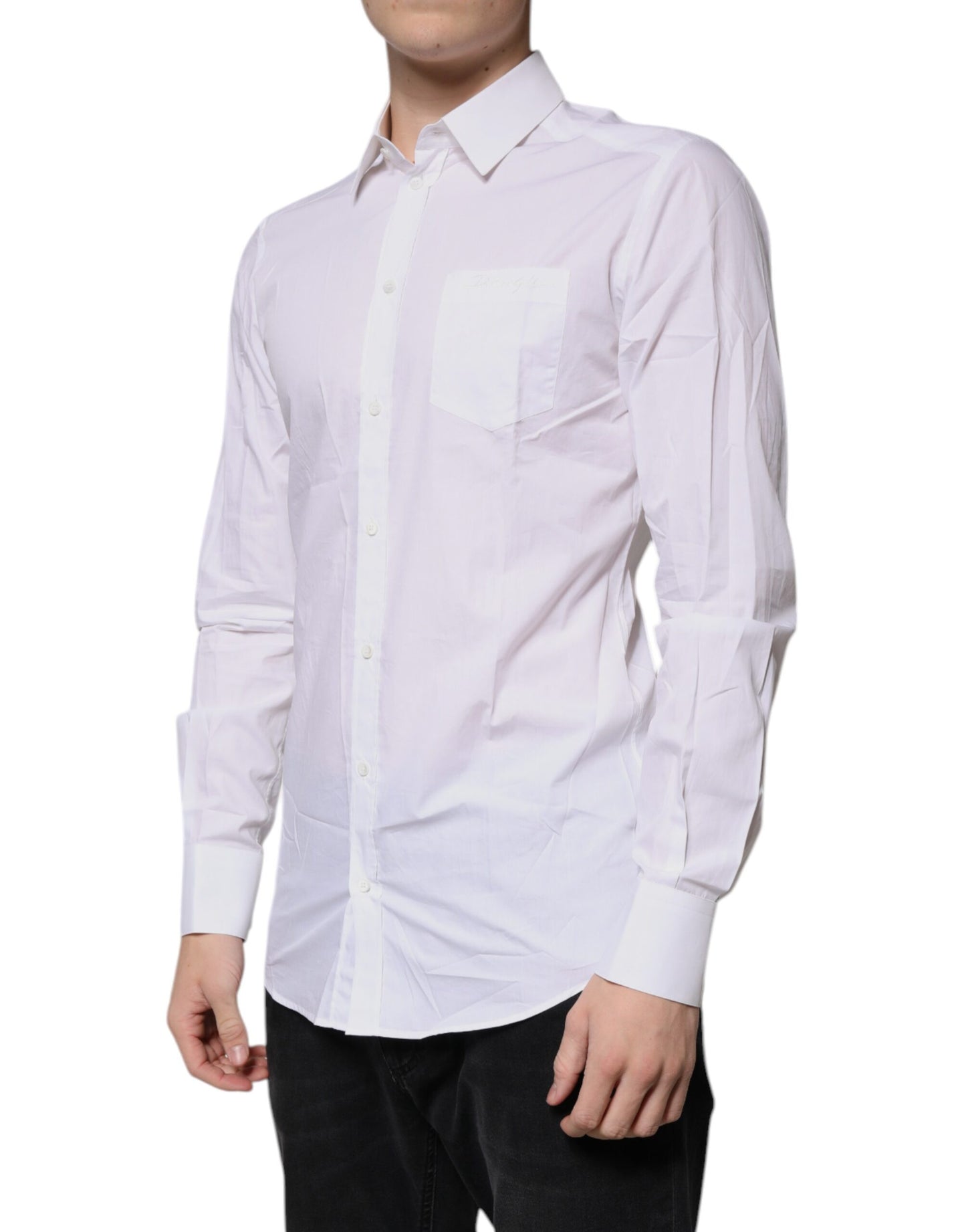 Chemise blanche à manches longues en coton doré