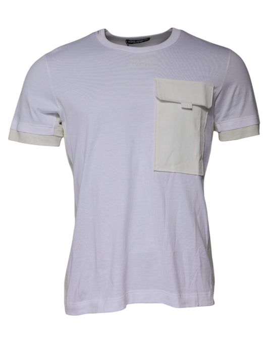 T-shirt blanc à manches courtes et col ras du cou en coton