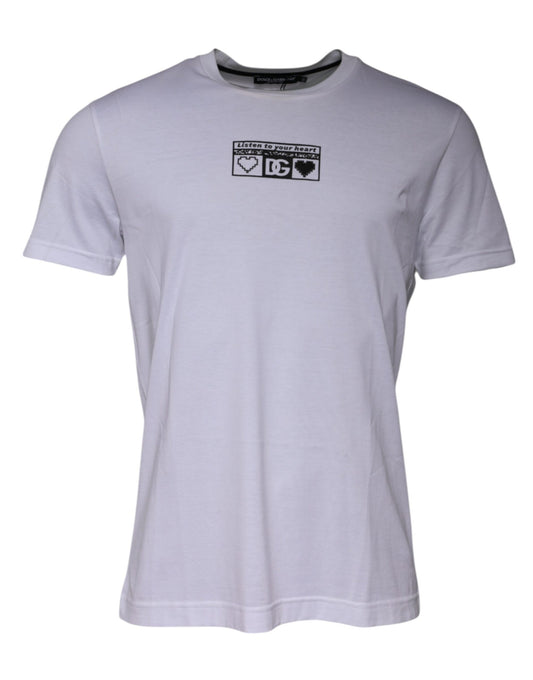 T-shirt col rond en coton blanc avec logo imprimé
