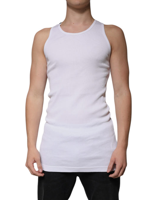 T-shirt débardeur col rond sans manches en coton blanc