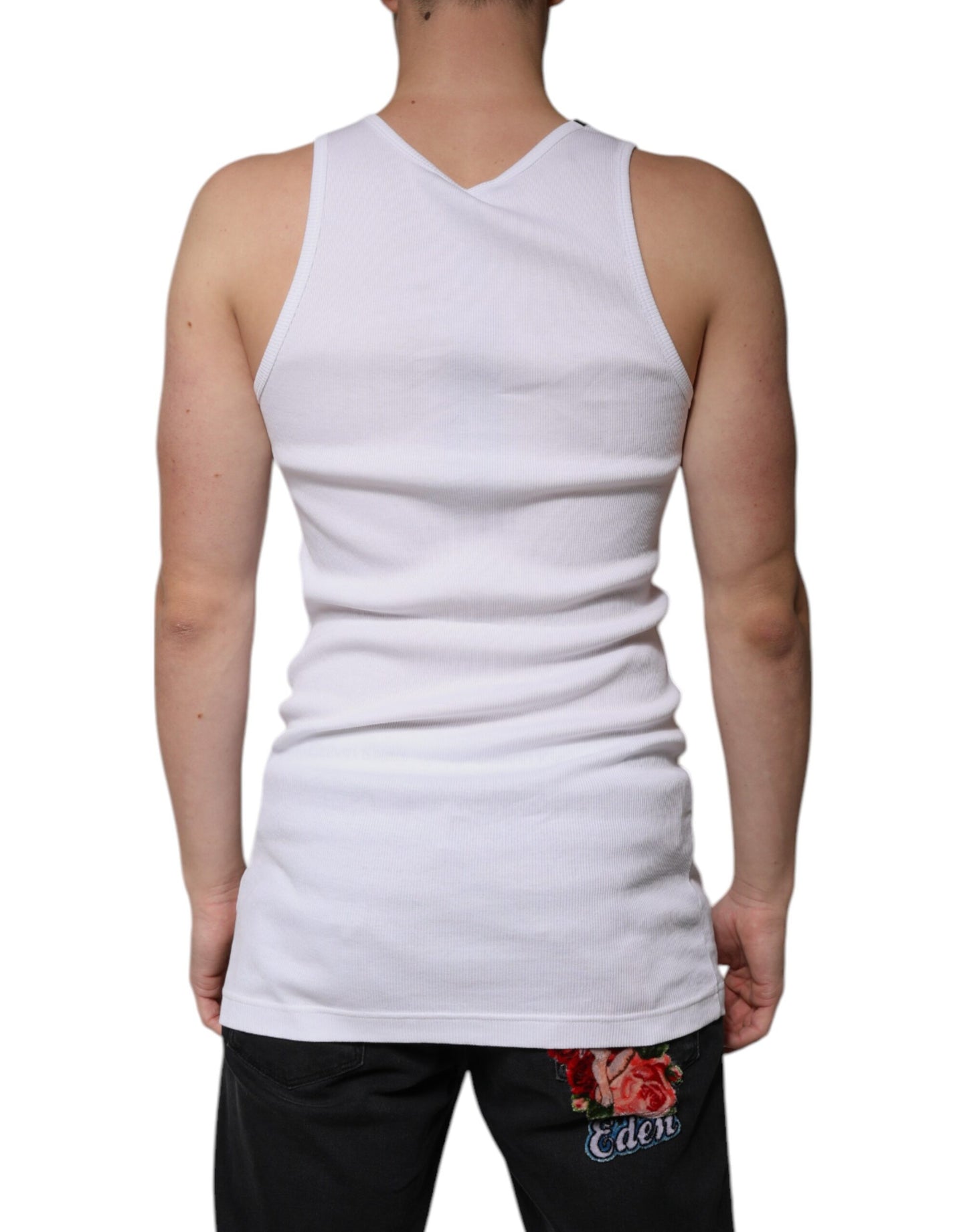 T-shirt débardeur col rond sans manches en coton blanc