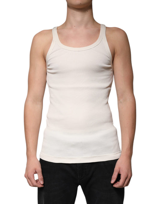 T-shirt col rond sans manches en coton blanc cassé