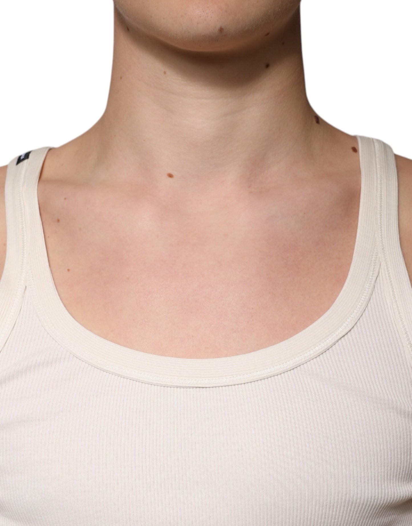 T-shirt col rond sans manches en coton blanc cassé