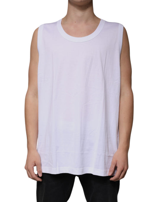 T-shirt débardeur col rond sans manches en coton blanc