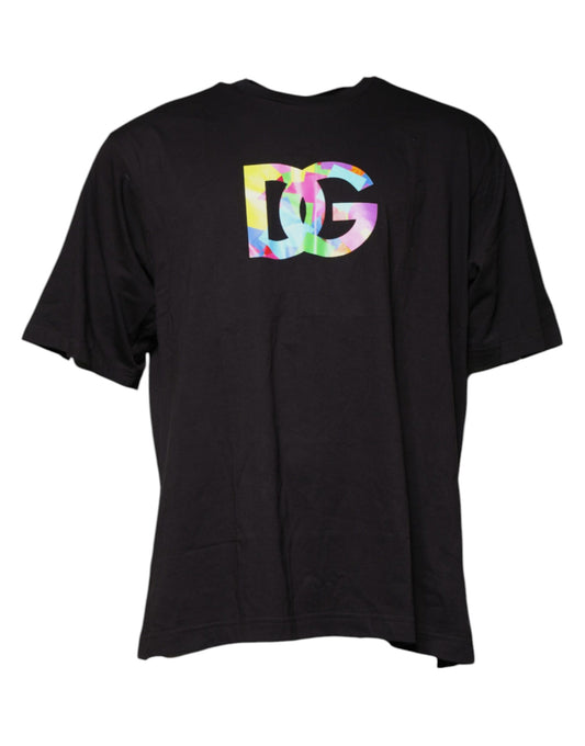 T-shirt col rond en coton noir avec logo imprimé
