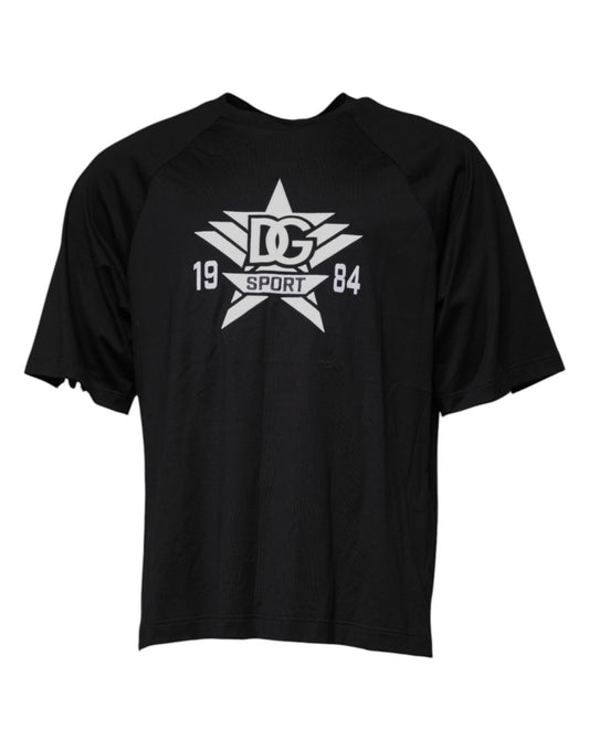 T-shirt col rond en coton noir avec logo imprimé