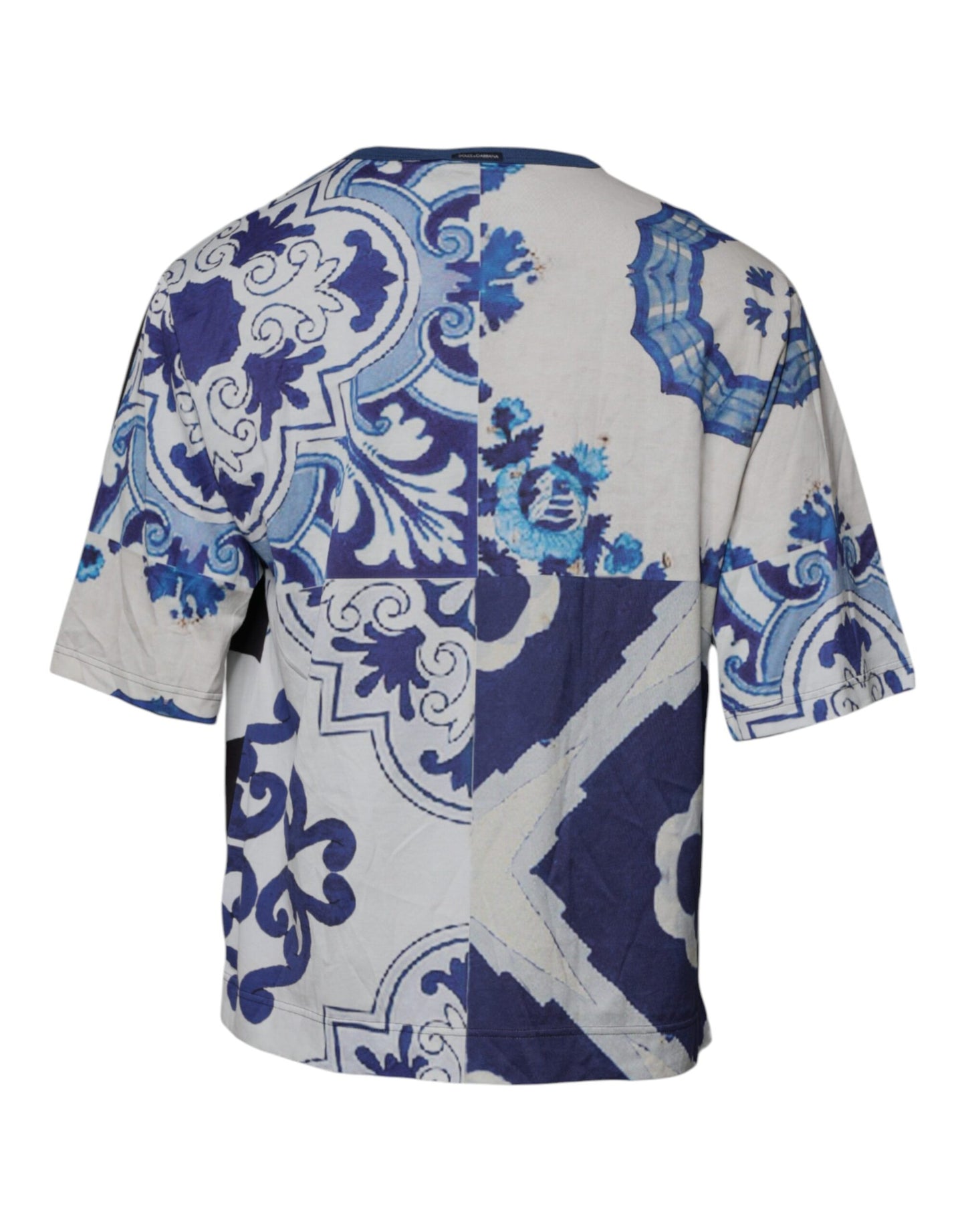 T-shirt col rond en coton imprimé noir et blanc