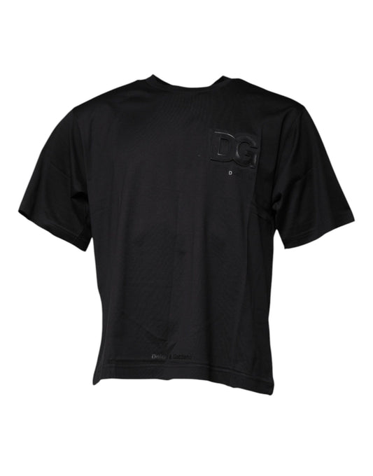 T-shirt col rond en coton noir avec logo DG imprimé
