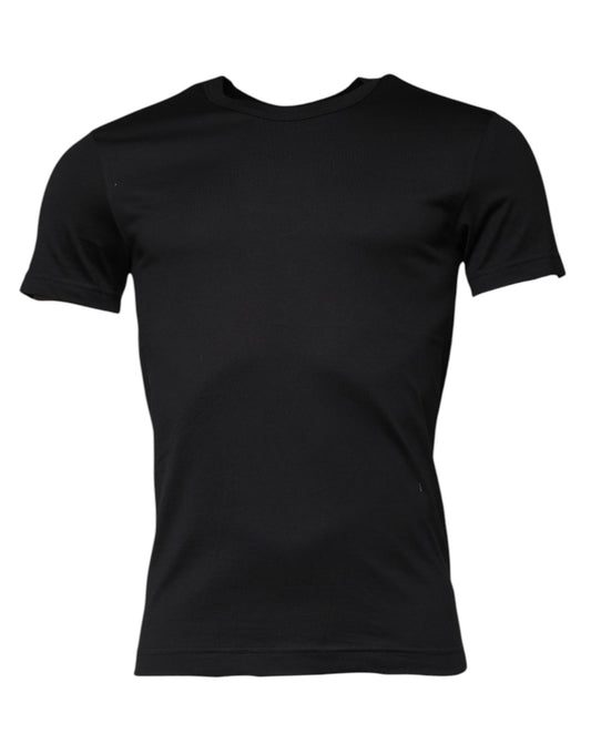 T-shirt noir à manches courtes et col ras du cou en coton